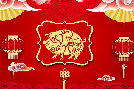 春节海报海报设计猪年红色金猪贺岁设计图片