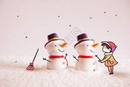 创意圣诞节背景堆雪人插画