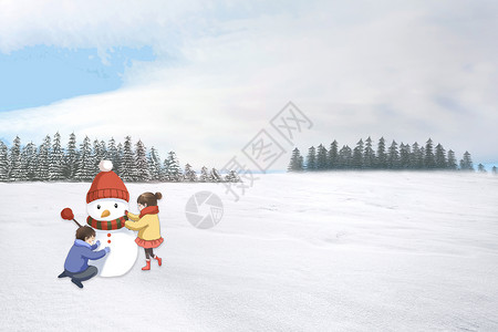 冬天孩子冬季雪景设计图片