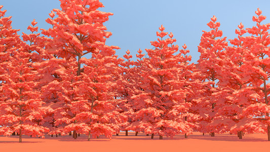 二次元场景插画珊瑚橙树林设计图片