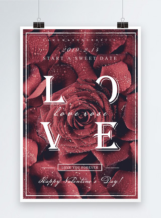 情人节有爱英文红色玫瑰英文情人节海报模板