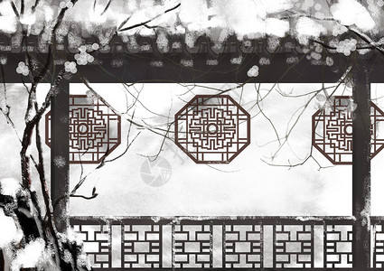 中国风雪景建筑背景图片