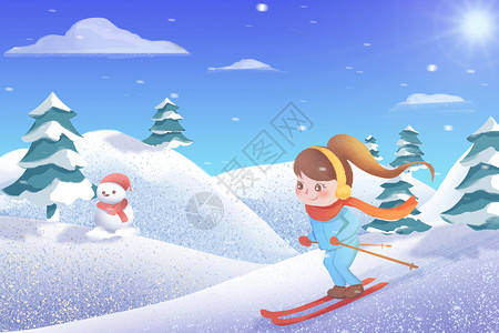 冬天滑雪雪人滑雪插画
