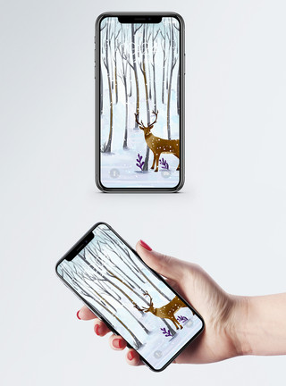 手机中的风景雪中麋鹿手机壁纸模板