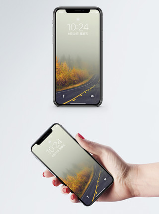 阿拉斯加秋景公路雾气秋景手机壁纸模板