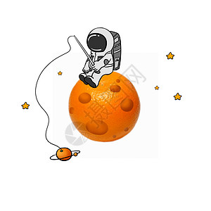 新鲜有机白菜创意橘子星球插画