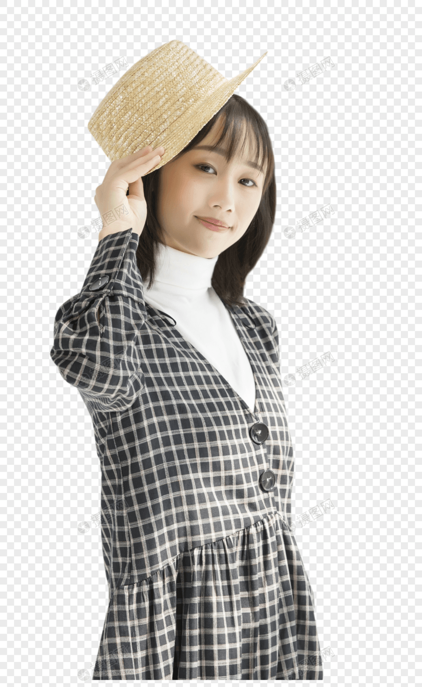 文艺女性拿帽子图片