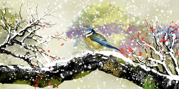 古风冬天花鸟背景图片