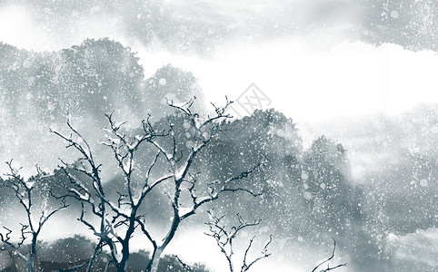 落雪的树枝雪景中国风插画