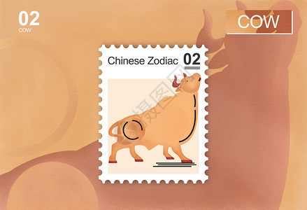 信封邮票十二生肖之丑牛插画
