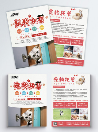 宠物美容师广告简约宠物托管双页宣传单设计模板