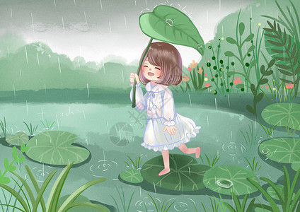 雨水踏青时节背景图片