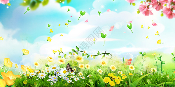 花丛蝴蝶春天的花丛设计图片