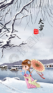24节气大雪冬日暖阳雪花飘散传统习俗冰原踏雪诗情画意背景图片
