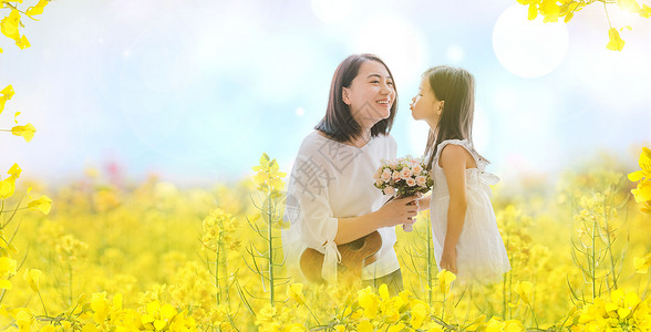 爱笑的女孩春天温馨风景设计图片