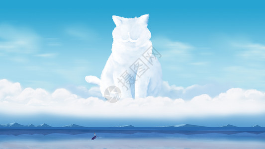 划船的小人猫云插画