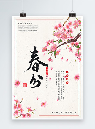 春季桃花唯美二十四节气之春分节日海报模板