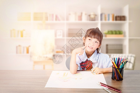 学习中的女孩儿童做作业设计图片