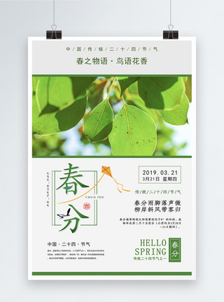 绿色和白色绿色清新二十四节气春分海报模板