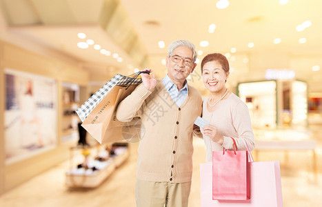 幸福的老年夫妻老年夫妻购物设计图片