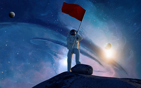 举旗的宇航员背景图片