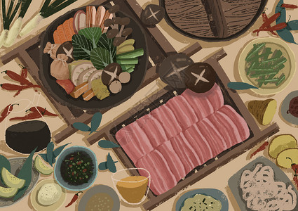 牛肉丸子面火锅美食插画插画