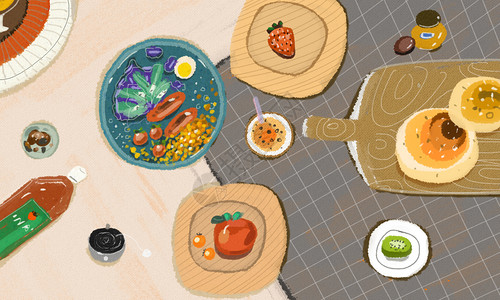 四菜美食食物插画