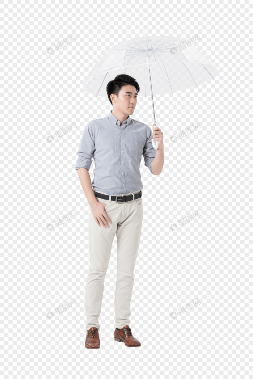 年轻男性撑伞图片