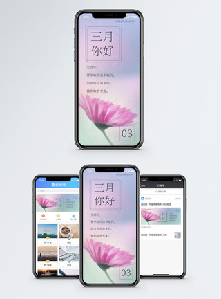 清新淡雅花儿系唯美清新你好三月手机海报配图模板