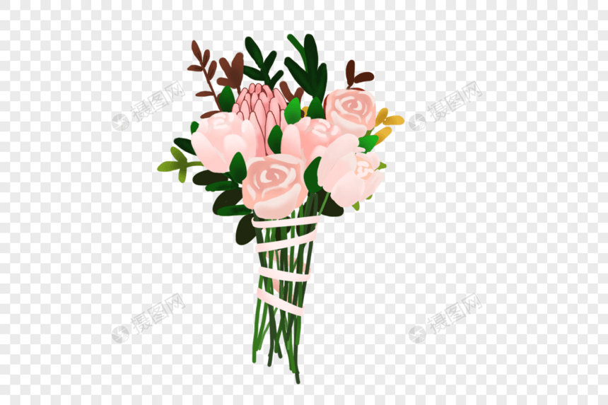 粉色玫瑰手捧花卡通手绘免抠元素图片