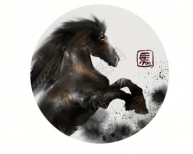 手绘水墨奔腾跑马手绘中国风骏马自然高清图片素材