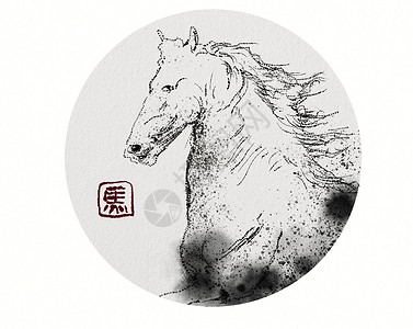 手绘描点水墨奔腾跑马手绘中国风骏马企业高清图片素材