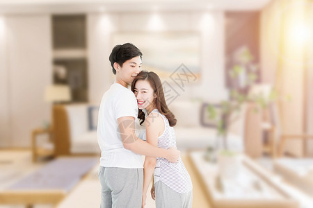情侣在客厅拍照夫妻拥抱设计图片