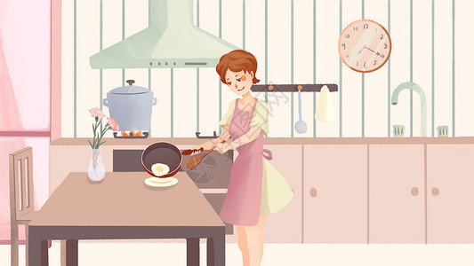 妇女节烹饪的美女人物插画背景图片