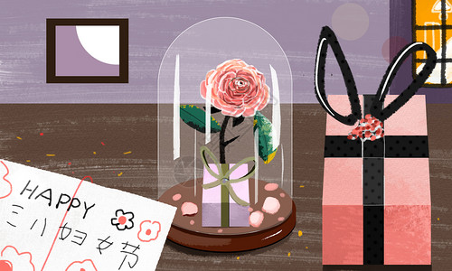 妇女节标志玫瑰花插画