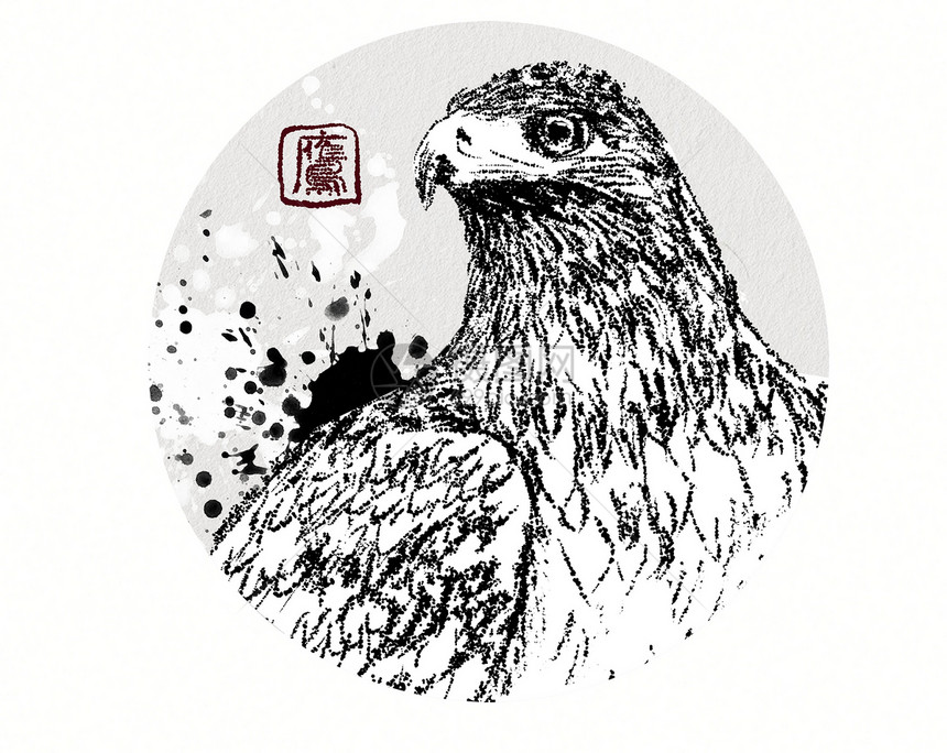 手绘老鹰水墨创意点绘中国风图片