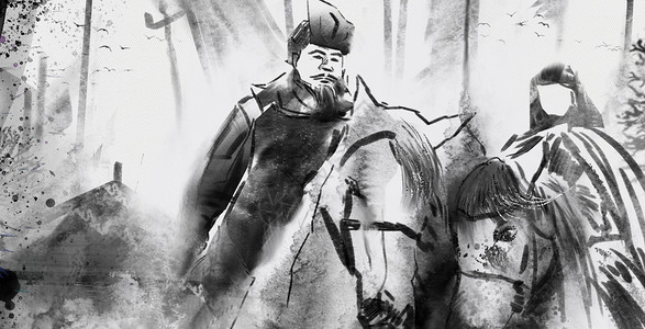 古代战争背景中国风手绘兵马水墨画插画