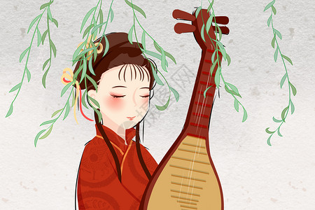弹琵琶的女孩中国琵琶插画插画