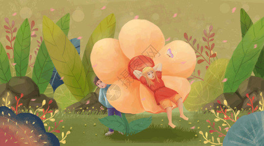 蝴蝶森林躺在花上的女孩高清图片