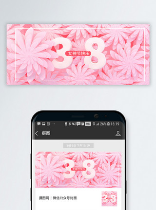 粉色花卉盆栽38女王节众号封面配图模板
