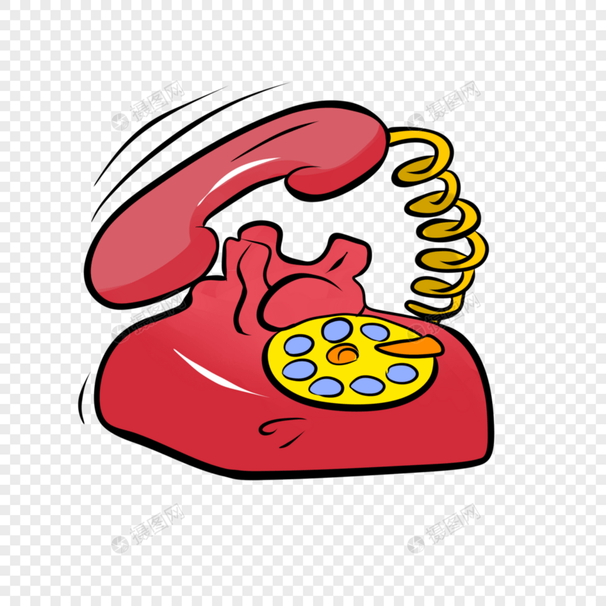 电话类卡通手绘风红色电话