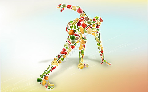 水果切面健身运动合理膳食设计图片