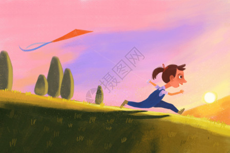 跑步的女孩春天放风筝gif高清图片