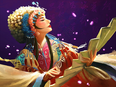 传统中国风扇子文化戏曲传承插画