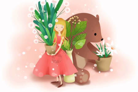 浅色花瓶和植物春天里的少女gif高清图片