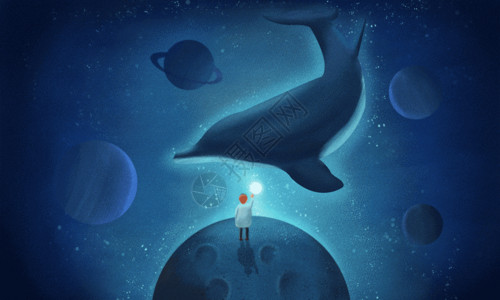 星河中的海豚星空海豚GIF高清图片