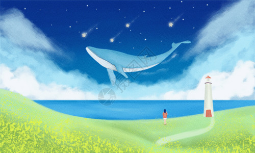 鲸鱼天空畅游的鲸鱼GIF高清图片