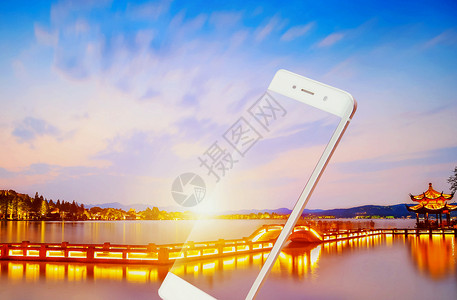 手机里的桥天空高清图片素材