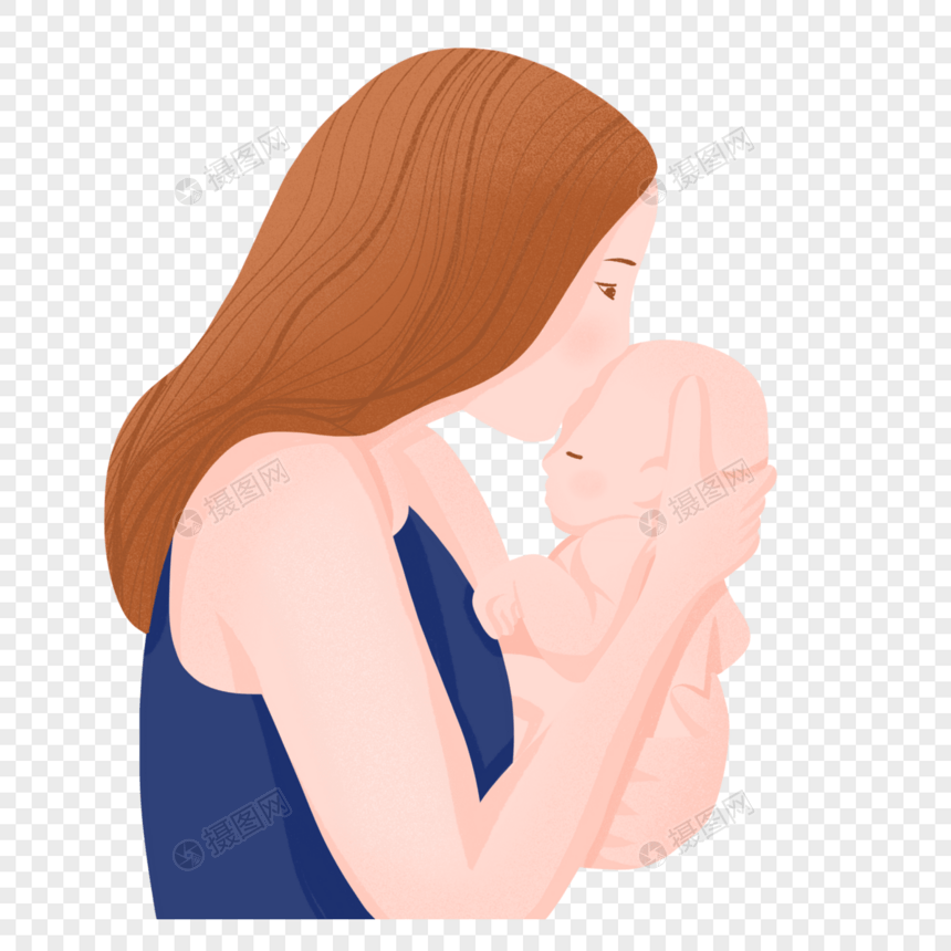 手绘母亲亲吻怀中婴儿人物形象图片