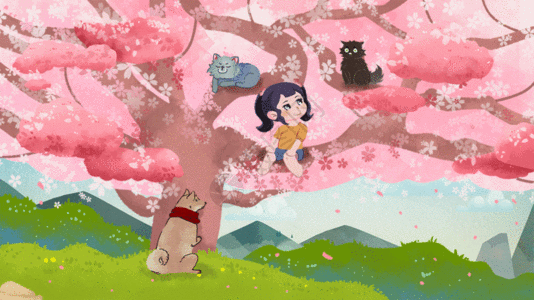 樱花树下gif插画图片